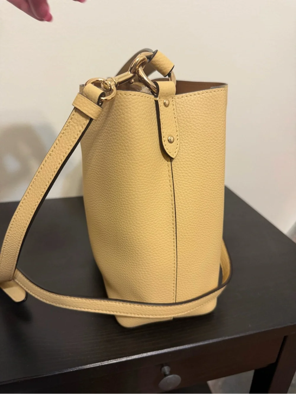 Coach Pebble Leather Crossbody Bucket Bag in Mustard Yellow